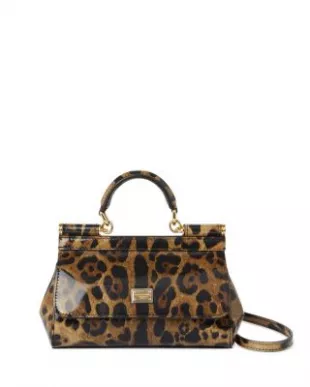Small Sicily Bag in Leopard Print Polished Calfskin