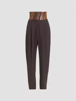 Wool Pleated-Front Belted Pants