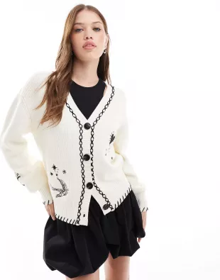 Mystical Tattoo Knit Cardigan in Cream