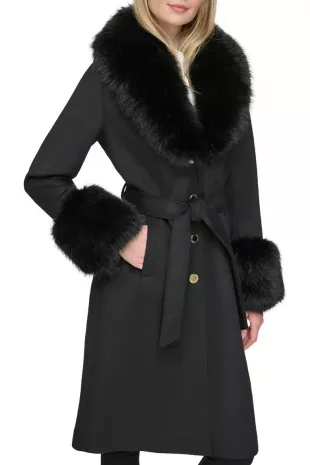 Faux Fur & Wool Blend Coat