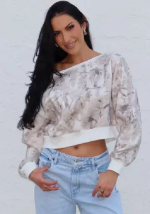 Camo Off Shoulder Fleece Sweatshirt