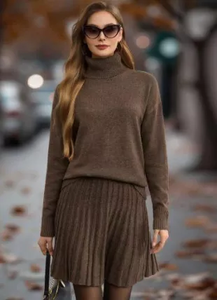 Autumn/Winter Solid Turtleneck Drop Shoulder Long Sleeve Sweater