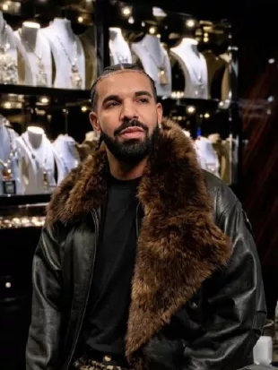 Drake Show Off Jewelry Room Shearling Black Leather Jacket