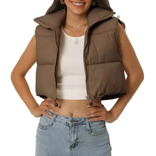 High Stand Collar Lightweight Zip Puffer Crop Padded Vest