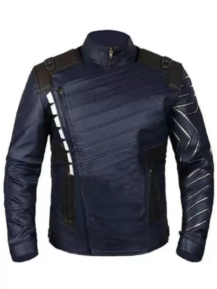 Avengers Infinity War Bucky Barnes Blue Leather Jacket