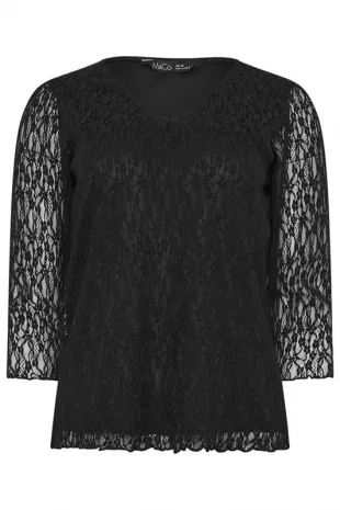 Black Floral Lace Long Sleeve Top