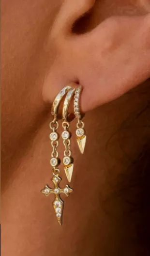 Fashionable Triple-Layer 14K Gold Plated Dangle Earrings
