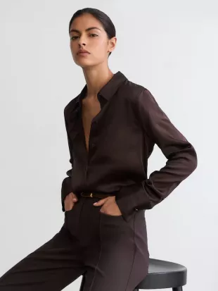Ameira Silk-Satin Concealed-Placket Shirt