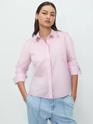 Pink/White Stripe Fitted Stretch Essential Long Sleeve Shirt