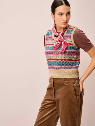 Fair Isle Pure Wool Tank Top, Nougat