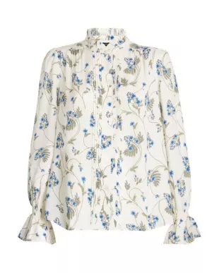 Women's White Silk Forget-Me-Not Blouse