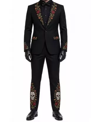 Day of the Dead Black Floral & Skull Suit