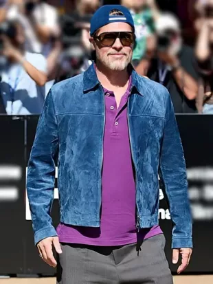 Brad Pitt 74th Film Festival 2026 Blue Suede Jacket