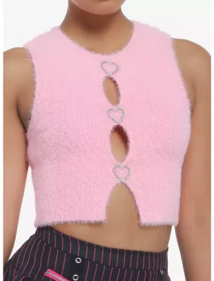 Pink Fuzzy Rhinestone Peek-A-Boo Girls Top