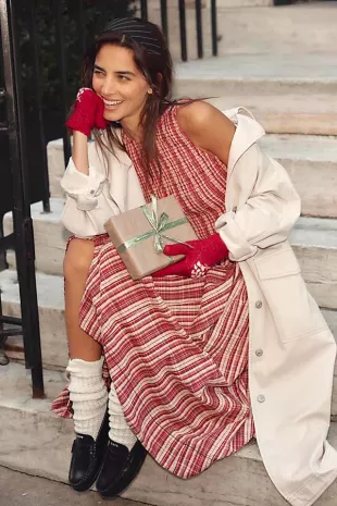 Nightingale Plaid Midi Dress