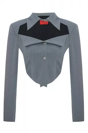 Woven Striped Shirt With Metal Button