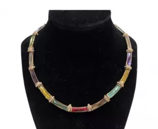 Rainbow Crystal Bamboo Link Collar Necklace