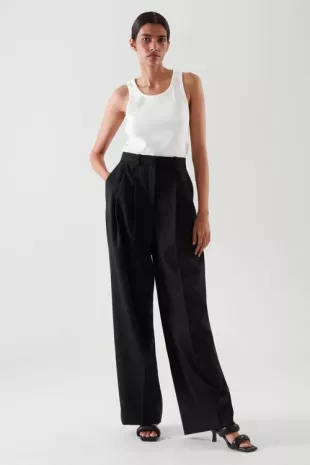 Pleated Wide-Leg Wool Trousers