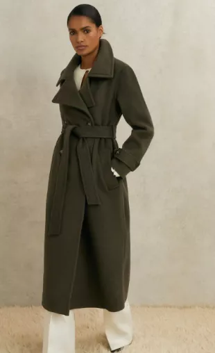 Khaki Scarlett Atelier Wool Belted Blindseam Coat