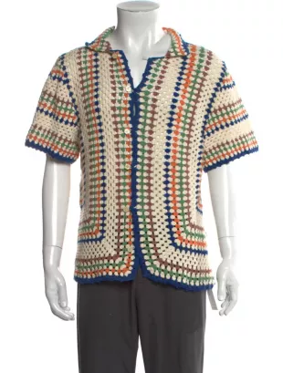 Patterned Collar Polo Sweater