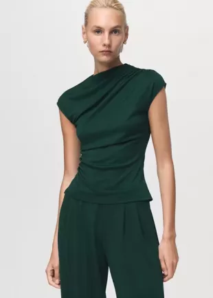 T-shirt with Gathered Asymmetrical Neck