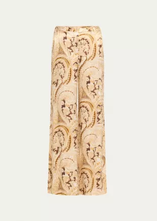 Pilar Paisley Wide-Leg Silk Pants