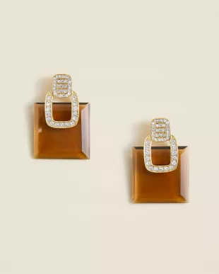 Square Gemstone Stud Earrings