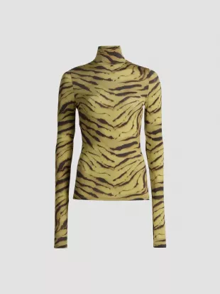 Tiger-Stripe Jersey Turtleneck Top