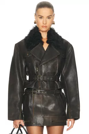 Cropped Leather BIker Jacket