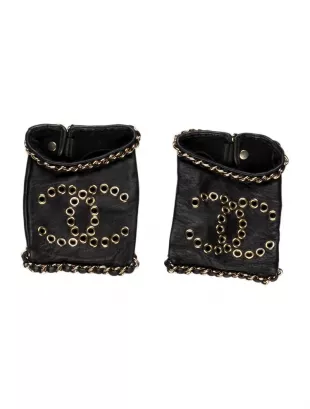 Leather & Chain CC Logo Fingerless Gloves