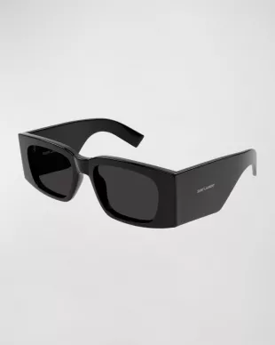 Micro-Logo Acetate Rectangle Sunglasses
