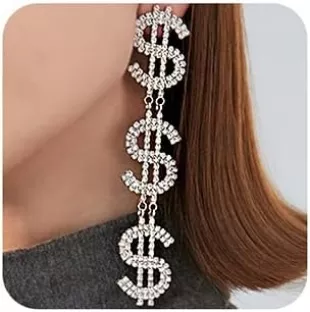 Bling Dollar Money Sign Dangle Earrings