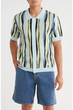 Short Sleeve Cotton Button-Down Sweate