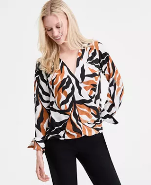 Printed Surplice Blouse
