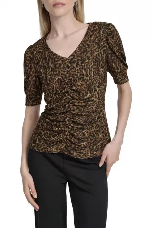 Print Ruched Puff Sleeve Top