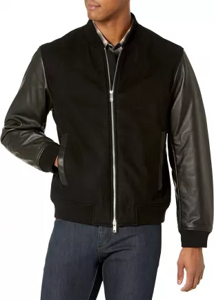 Black Evans Moduc Melton Wool Blend Bomber Jacket