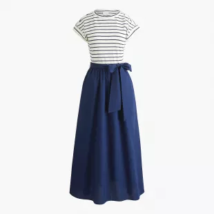 Button-shoulder Tie-waist Knit Mixy Dress