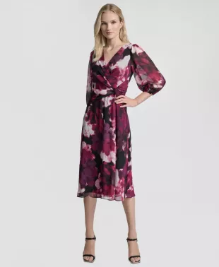 Printed V-Neck Midi Dress