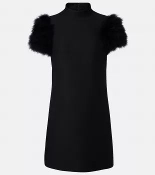 Crepe Couture Feather-trimmed Minidress