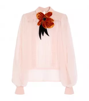 Silk Floral-Embroidered Blouse