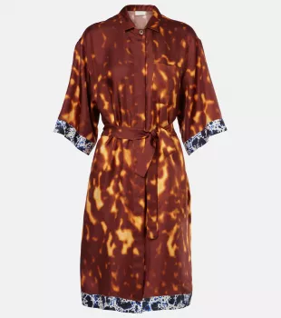 Belted Printed silk Shirt Dress