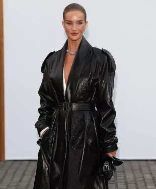 London Fashion Week Rosie Huntington-Whiteley Leather Coat