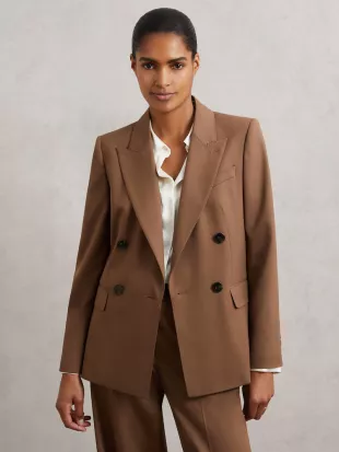 Solene Wool-Blend Double-Breasted Suit Blazer