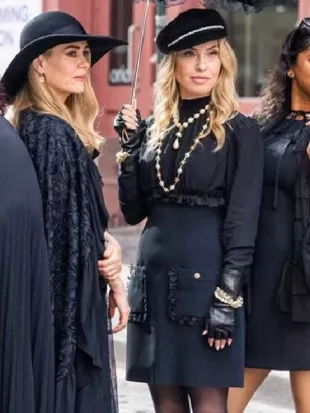 American Horror Story S13 Leslie Grossman Black Ruffle Dress