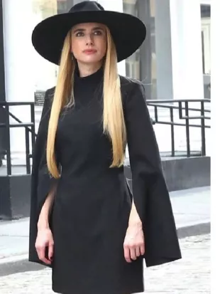 American Horror Story S13 Emma Roberts Black Flare Sleeves Dress