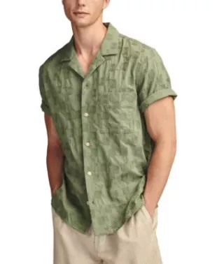 Embroidered Camp Collar Textured Short Sleeve Shirt