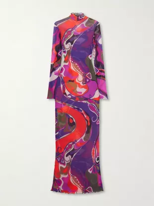 Printed Tulle Maxi Dress