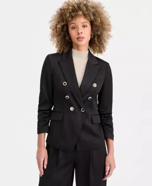 Crinkle-Satin Faux-Double-Breasted Blazer