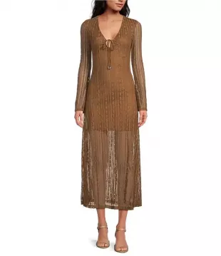 Adalyn Lace Tie Front V-Neck Midi Dress