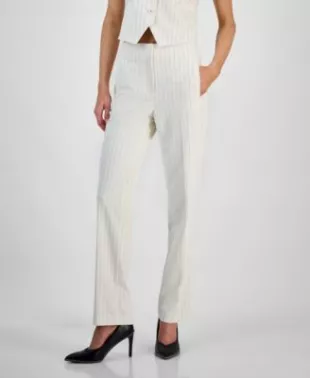 Pinstriped Straight-Leg Pants